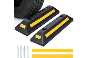 2 Pack 21" Heavy Duty Rubber Parking Curb with Reflective Stripes - 44,000 LBS Capacity Wheel Stopper for Garage, Driveway & 