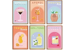 AALBLAC 6 Pack Vintage Cocktail Paint by Numbers Kit for Adults Beginners, DIY Acrylic Watercolor Oil Painting by Number On Canvas Without Frame, Retro Drinks Paint by Numbers Kit for Home Wall Decor 8x12inch