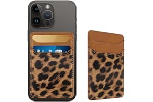 Yiyahu Self Adhesive Card Holders for Back of Phone, Leather RFID Phone Wallet Pockets Stick On, Credit Card Holders Sleeve for Phone Case, Leopard
