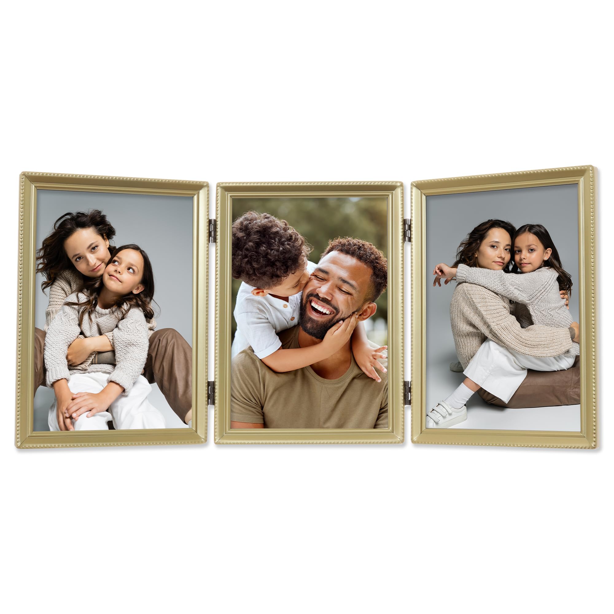 Lawrence Frames Bead Border Design, 5x7 Triple, Satin Gold — image 1