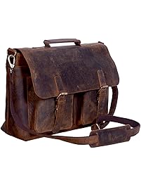 KomalC 15 Inch Retro Buffalo Hunter Leather Laptop Messenger Bag Office Briefcase College Bag