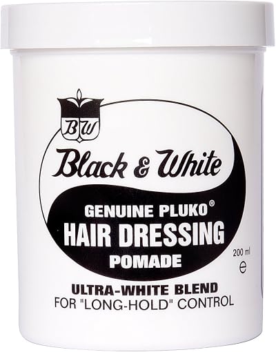 Black and White Pluko Hair Dressing Pomade 200g Coconut Fragrance Long Hold