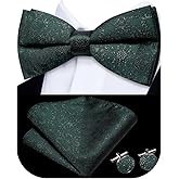 Hi-Tie Bow Ties for Men Pre-Tied Pocket Square with Cufflinks Mens Bowtie Sets for Wedding Formal Party