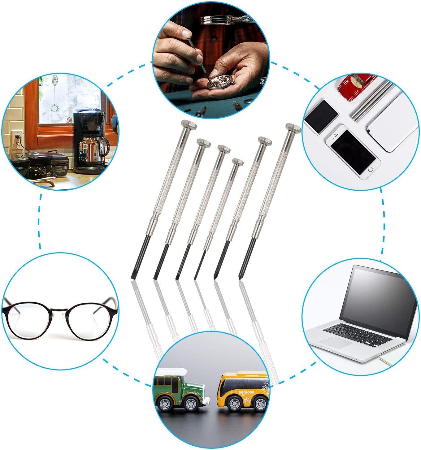 6Pcs Mini Screwdriver Set, Eyeglass Repair Screwdriver, Precision Repair Tool Kit with 6 Different Size Flathead and Philips Screwdrivers, Ideal for Watch, Jewelers: Home Improvement