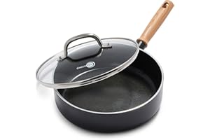 GreenPan Hudson Healthy Ceramic Nonstick, 3QT Saute Pan Jumbo Cooker with Lid, Vintage Wood Inspired Handle, PFAS-Free, Dishw