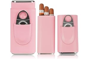 COOZMENT Leather Cigar Case, Travel Humidor for Women, Spanish Cedar Lined, Accessories with Cutter (Pink)