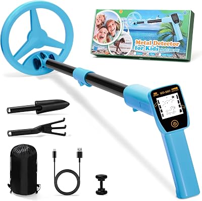 Smofrees Metal Detector Kids, USB Rechargeable, Adjustable 24-34 Inches, Blue