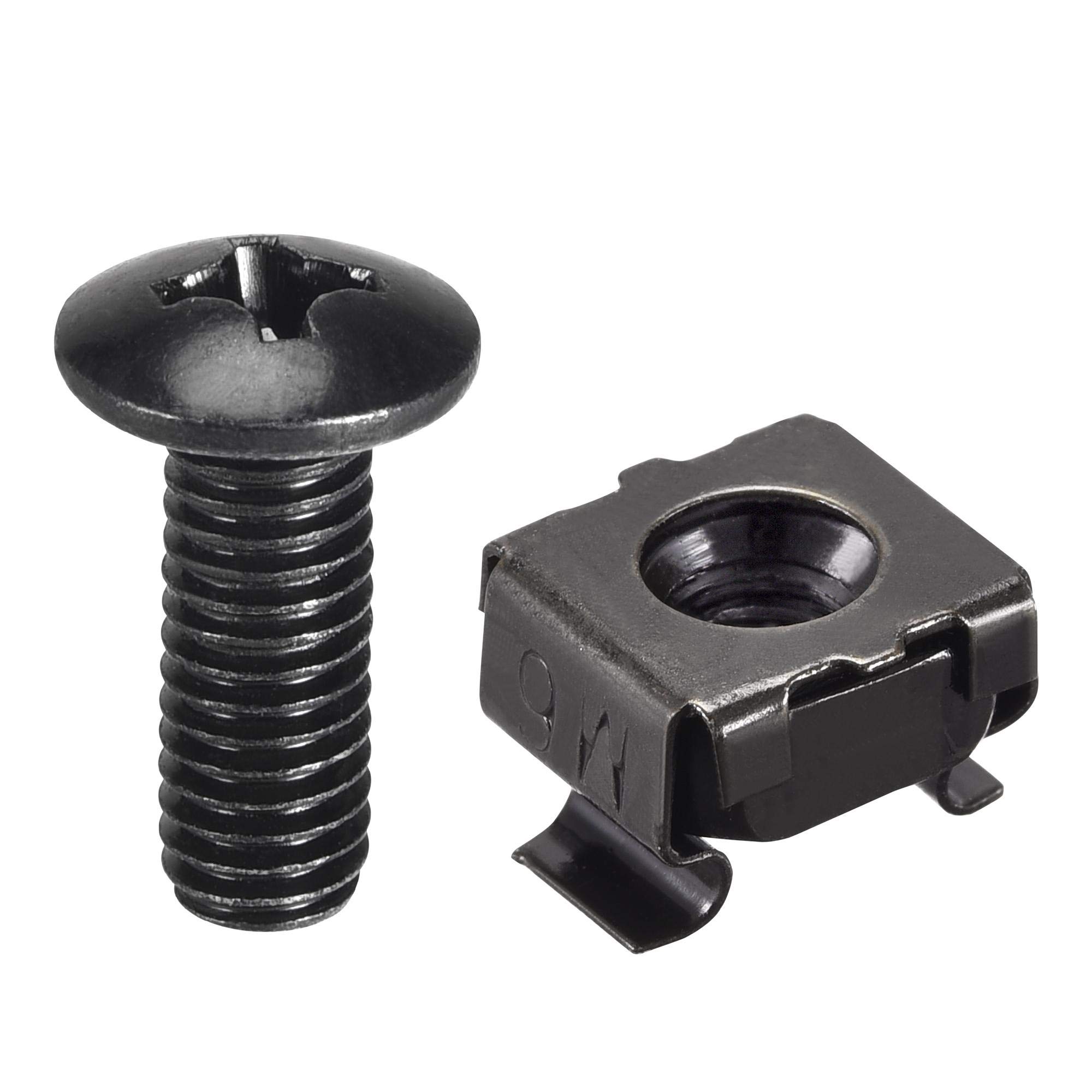 sourcing map M6 x 19mm Cage Nuts and Screws Carbon Steel for Rack Mount Server Shelve Cabinet Set of 50