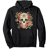 Day Of Dead Sugar Skull Floral Skeleton Head Bone Skull Pullover Hoodie