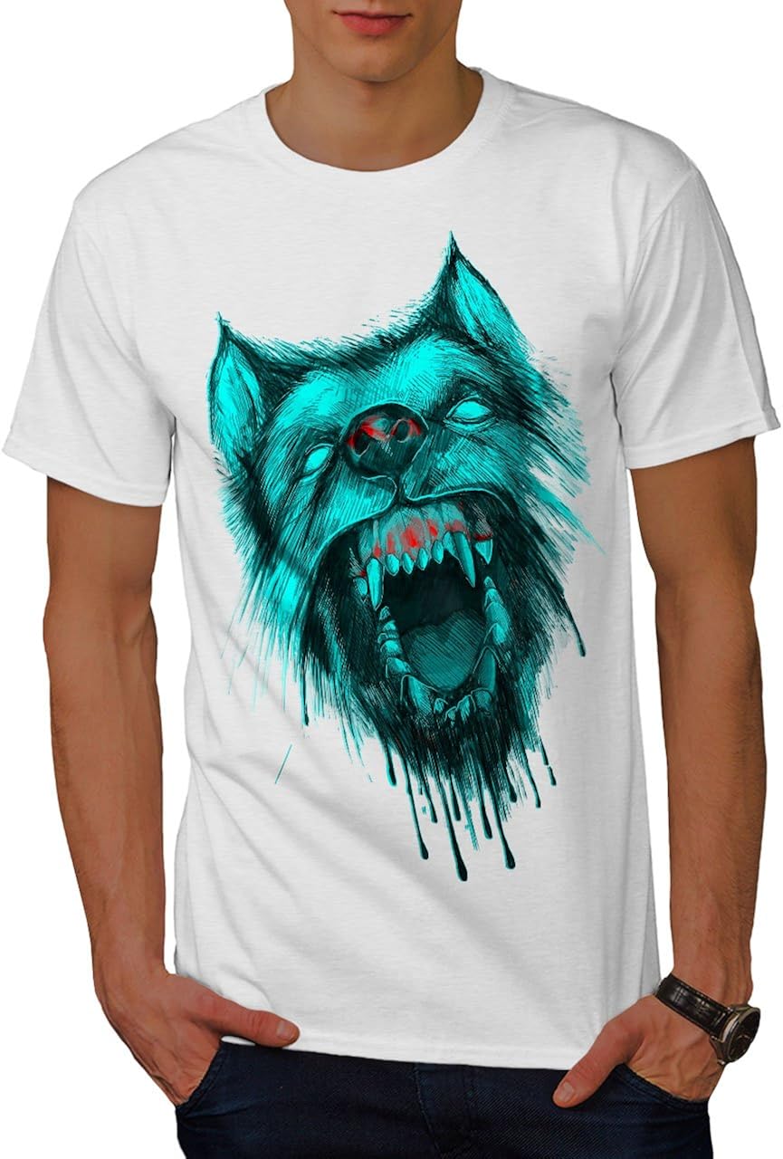 wellcoda LoupGarou Loup Peur Homme TShirt Pauroso TShirt imprimé avec Design Graphique