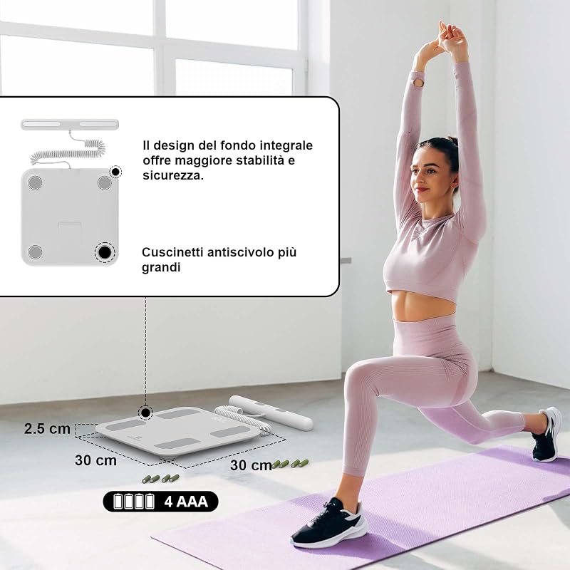 Bilancia pesapersone digitale BMI bilancia corporea con display LED Bilance impedenziometrica impedenziometrica Superficie in vetro con funzione, 5-180kg (300 bianco)