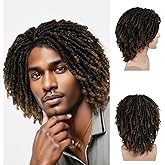 GNIMEGIL T1B/27 Short Dreadlocks Wigs for Men Medium Length Afro Hairstyle Fake Dreads Wig with Bangs in Synthetic Hair Braided Wigs Locs Fluffy 14 inch