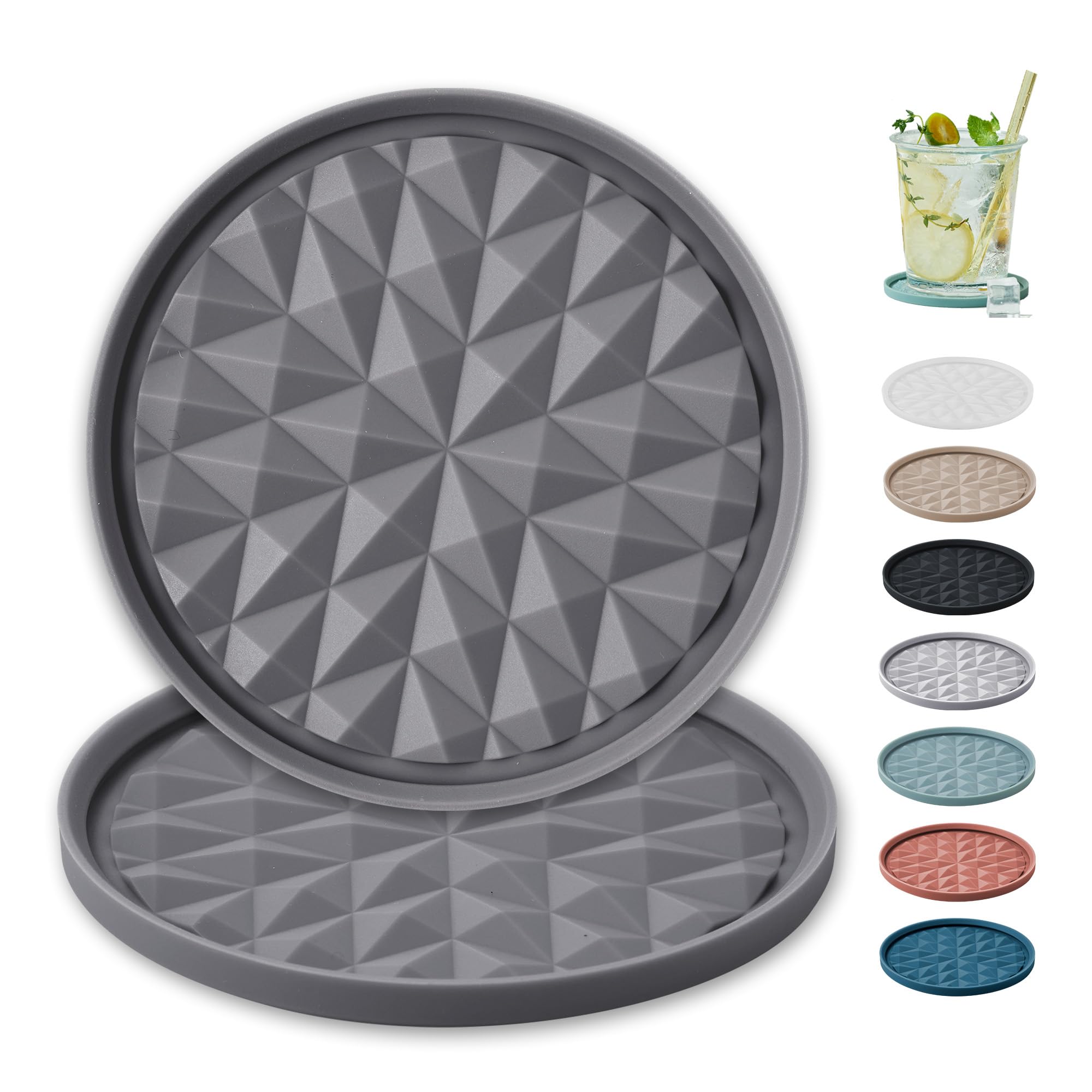 Wingcases - Yoghurt Pot Lids ONLY Fit 9.5cm Diameter Pots(2 pcs, Dark Grey) Reusable Silicone Large Tops, Reversible to Coaster, for 9.5cm Yogurt, Cream Pots