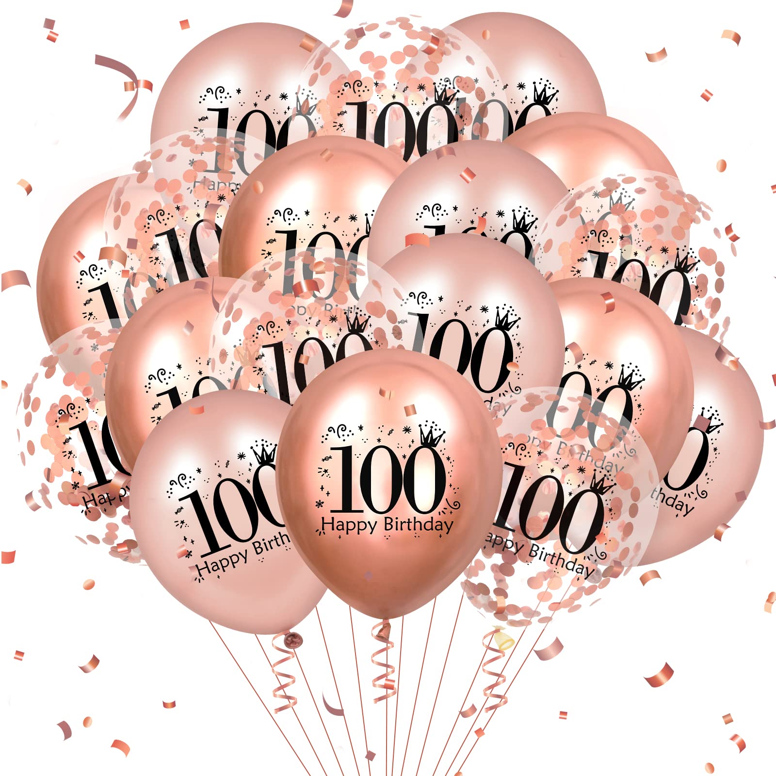 Photo 1 of Rose Gold 18 Pcs Happy 100th Birthday Latex Balloons - Confetti Balloons & Party Decorations for Women & Men - 12 inch