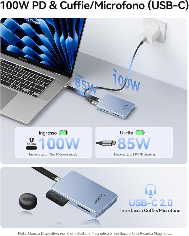 10Gbps Magnetico M.2 NVMe SSD Case con USB-C Dock Supporta Registrazione ProRes per iPhone 17/16/15 Pro/Max/Plus TF/SD Slot PD 100W per Formati 2230/2242/2260/2280 B+M M-Key Disless AP80F Nero
