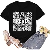 sallrue Womens Reading Shirt Book Reader Tshirt Book Lover Shirts School Bookworm Tee Tops