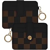 WRIGAEL Slim Wallet for Women Ladies Teen Girls Female Credit Card Holder Cute Aesthetic Unique Modern RFID Checkered Cardholder Keychain, Black Black Brown