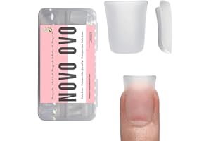NOVO OVO Duck Nail Tips Extra Short Full Cover Press on, Pre-etched for Acrylic Design, Clear Pre-applied Tip Primer Soft Gel Y2K Flare Fake False Nail Extension Full Coverage x 12 Sizes 120 pcs