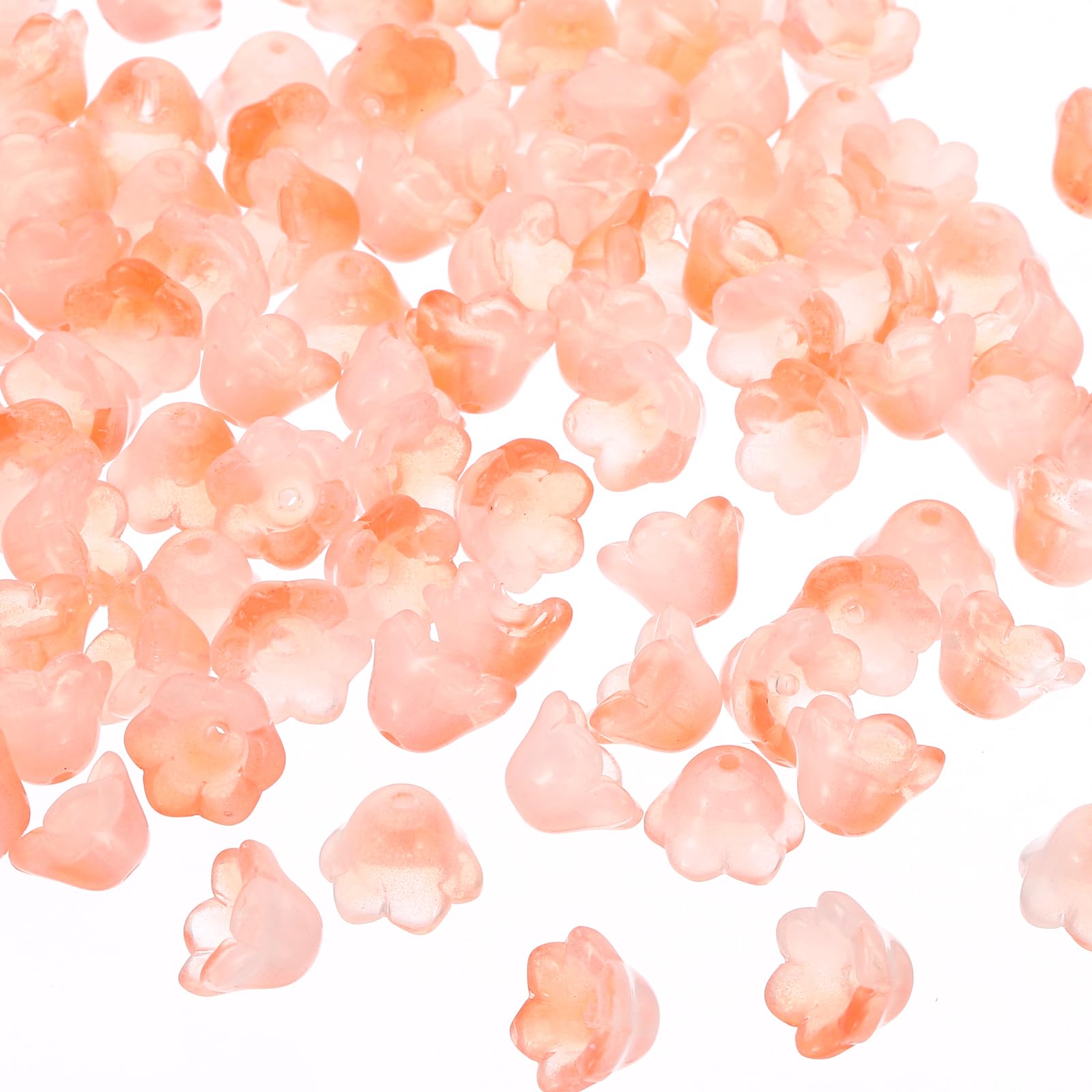 PATIKIL Glass Trumpet Flower Beads, 100 Pcs Gradient Flower Bead Charm for DIY Craft Decorations, Orange