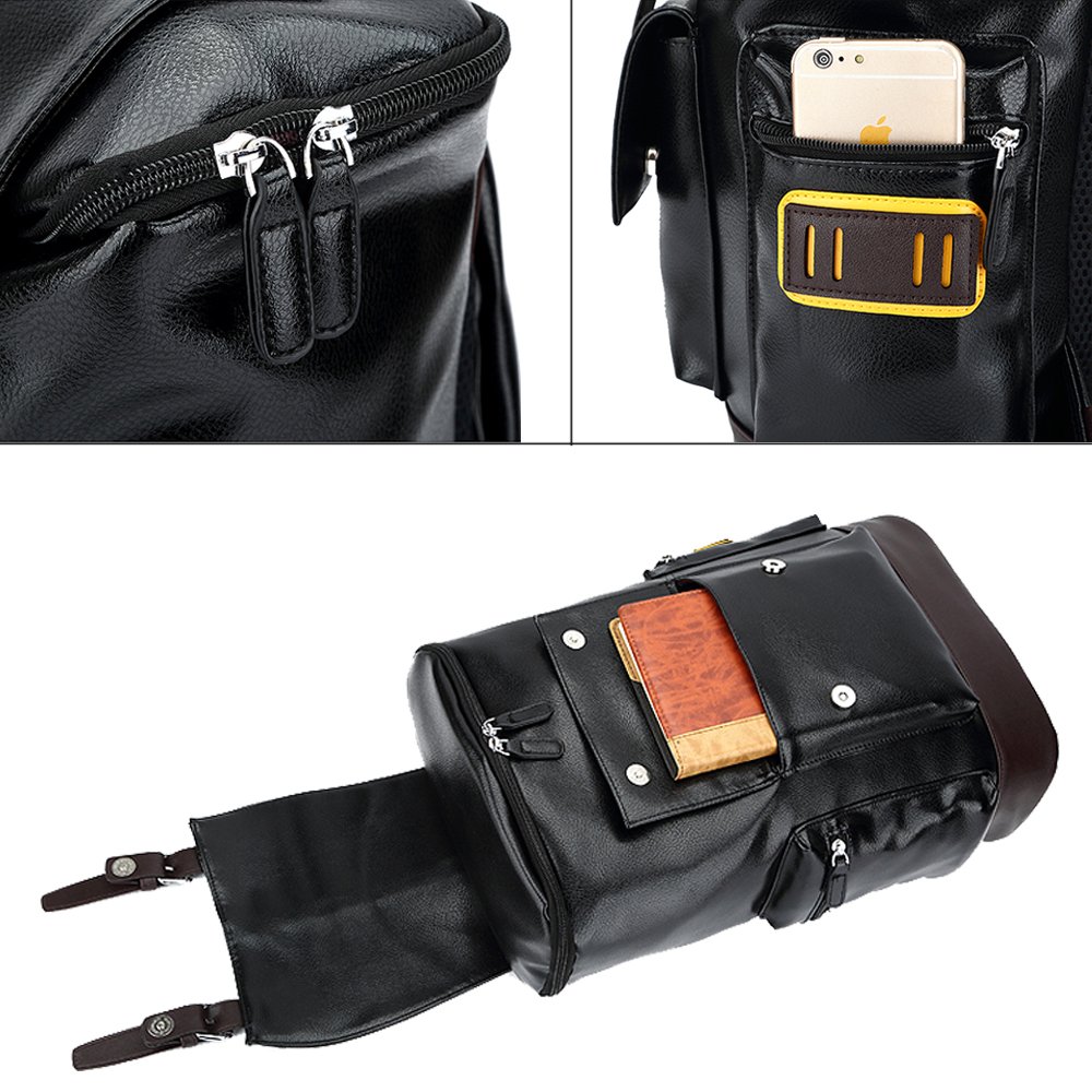 Zaino Spalla Pelle SINOKAL Zaino Porta PC Donne Uomo Impermeabile Zaino Scuola Borsa a tracolla Zaino per il Daypack sportivo da viaggio Nero