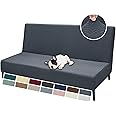 ZNSAYOTX Armless Futon Covers Full Size (67"-82") Stretch Sofa Bed Slipcover with Non-Slip Elastic Bottom, Thick Jacquard Futon Mattress Cover Soft Durable Washable Spandex Protector (Dark Gray)