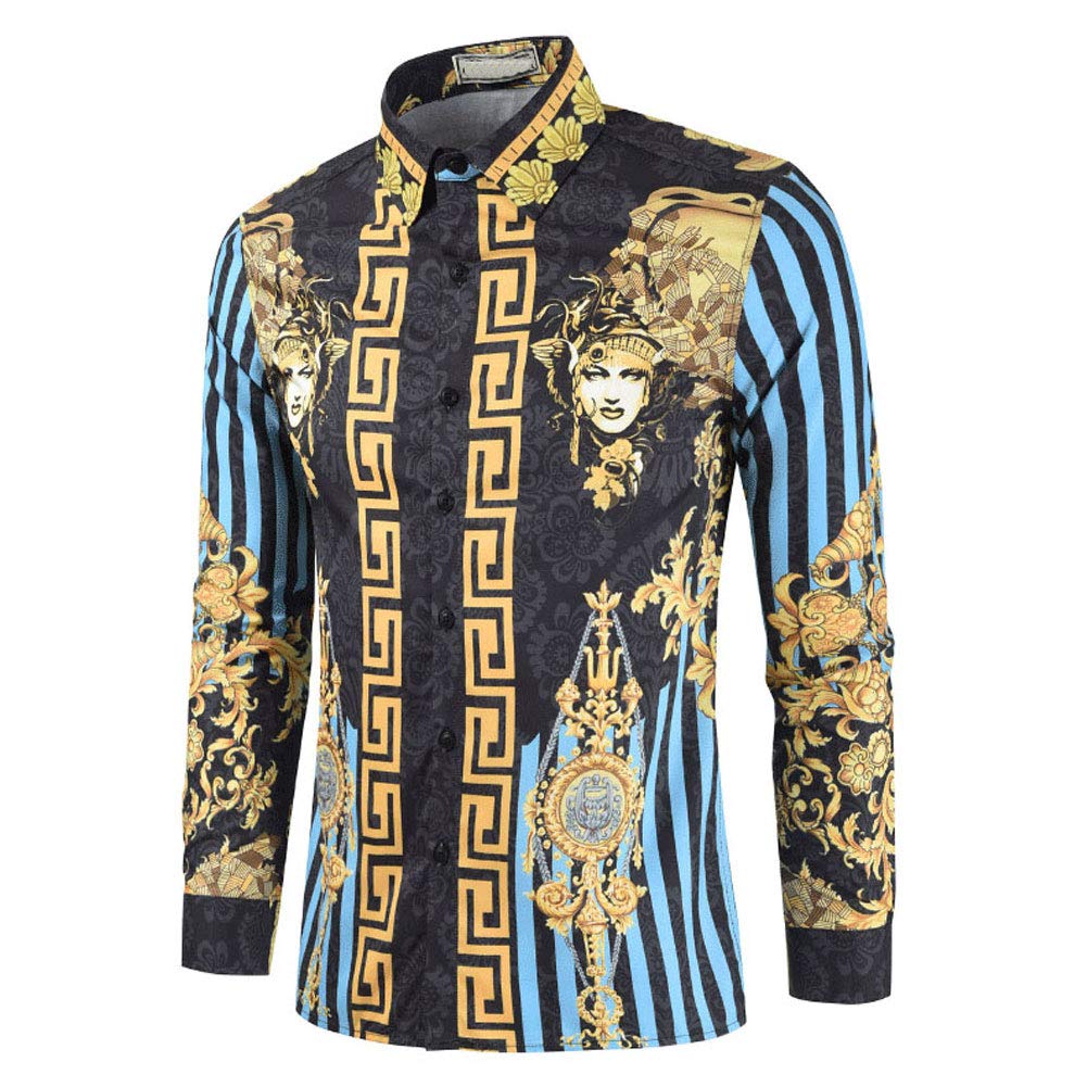 Ophestin Mens African Luxury Printed Dress Shirt - Long Sleeve Fashion Shirts Slim Fit Casual Button Down Shirts