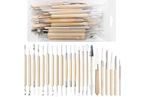UUSYCUN 22PCS Wooden Pottery Sculpting Tools, Wood Clay Cleaning Tool Set, Ceramic Modeling Tool for Carving, Molding, Cutting, Trimming, Pottery Wheel, Crafting Supplies, Beginners, Adults, Students