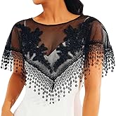 EVILD Women's Mesh Shawls Black Evening Dress Shrug Embroidered Flowers Wraps 