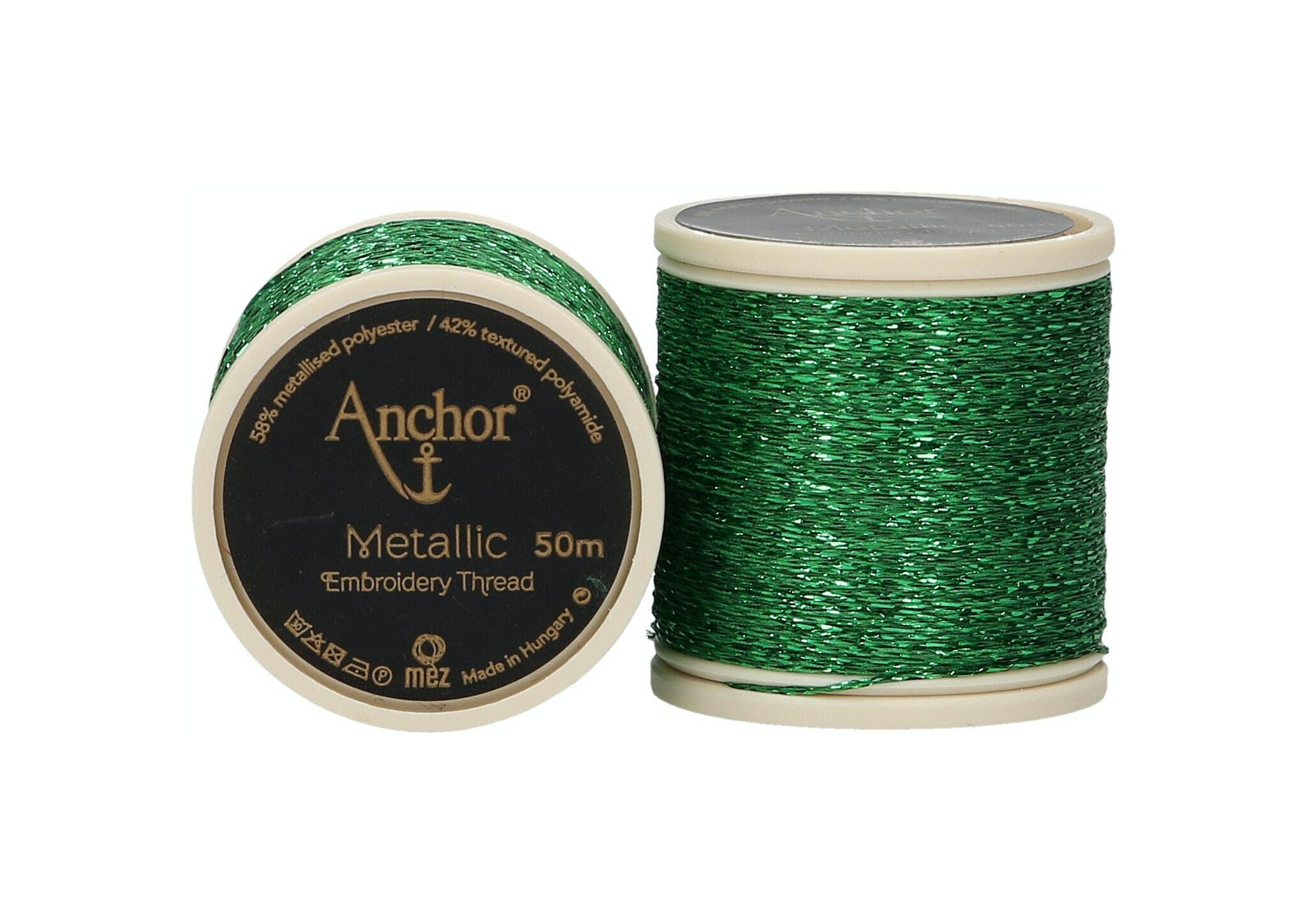 Anchor Embroidery Thread, 42% Polyamide, 58% Metallised Polyester, Green, 50m, 12 — image 1