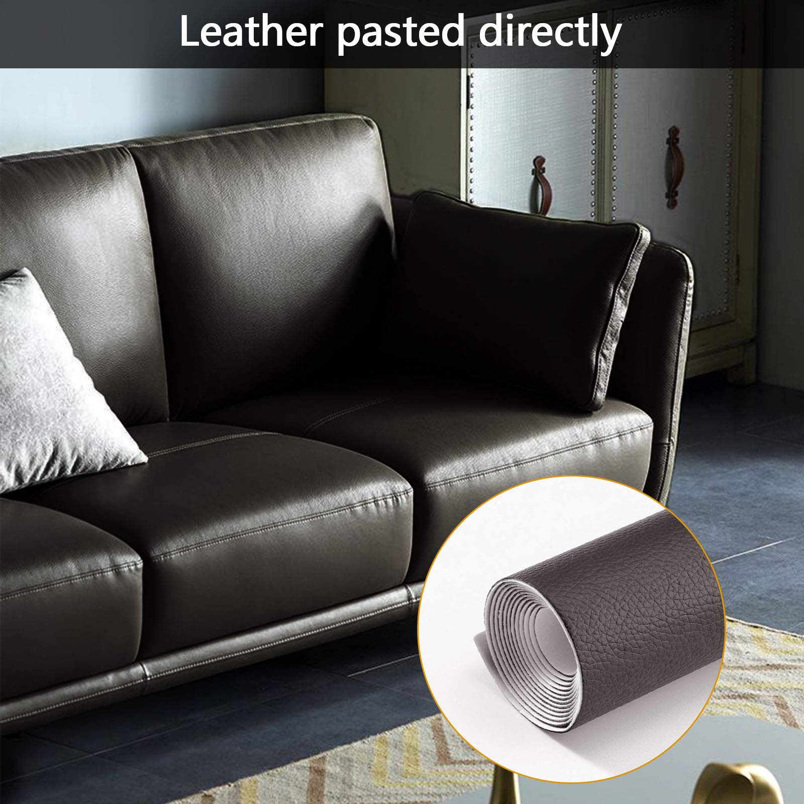 DXBULL Large Leather Repair Patch 17.3x78.7 inch Repair Tape Self-Adhesive for Furniture Sofas Car Seats Chair Couches Handbags Jackets Decorative Home Hotel Wall (Black)