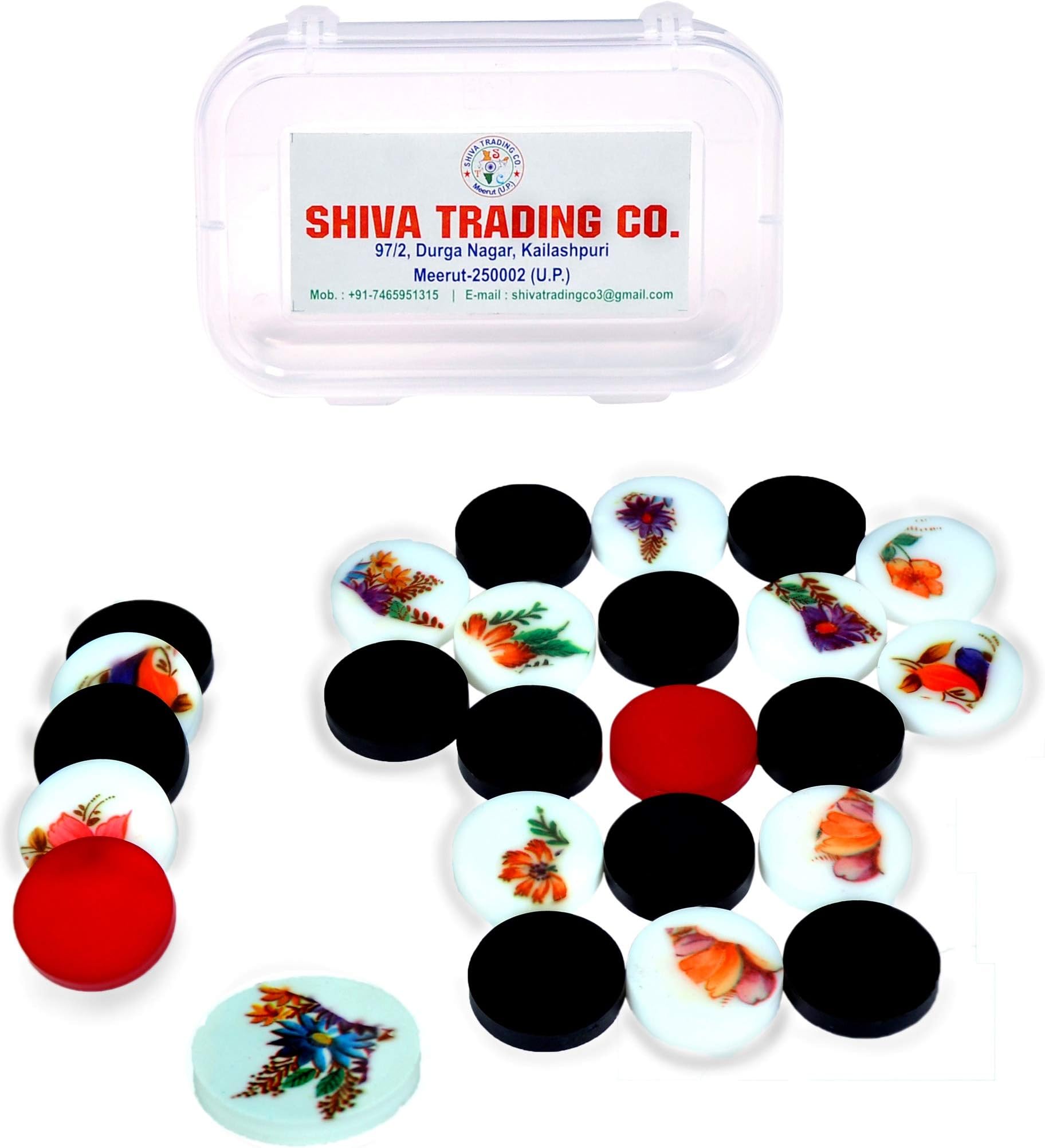 STC 6MM Acrylic Printed Carrom Coins with Free Printed Striker