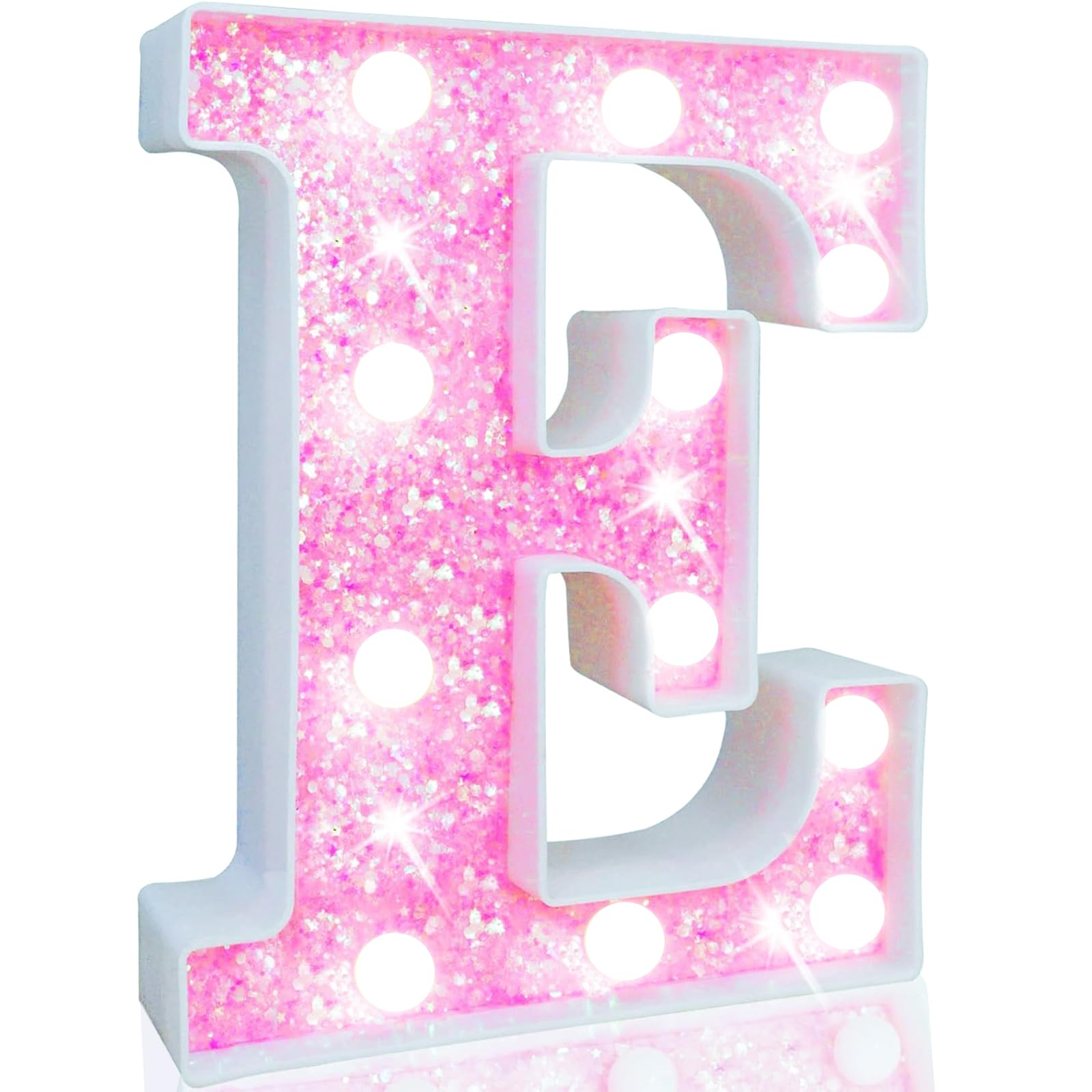 Photo 1 of Pooqla LED Marquee Letter Lights, Light Up Letters Glitter Letter Sign Girls Gift, Battery Powered Night Light Pink Birthday Party Room Wedding Christmas Girls Bedroom Dorm Decoration, Cool White E