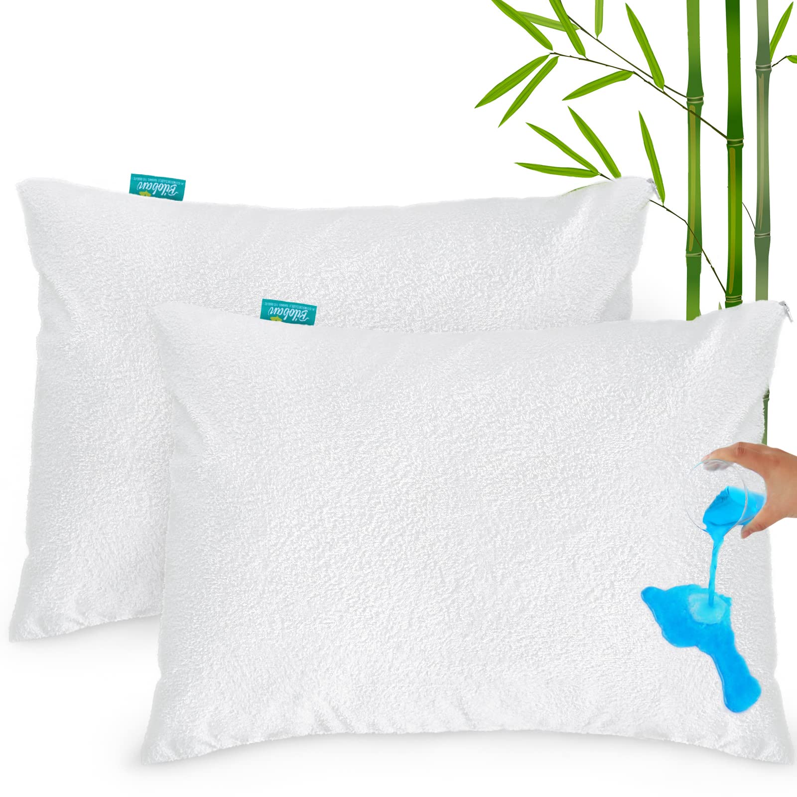 Photo 1 of Toddler Pillowcase Protector 2 Pack, Waterproof Pillowcase Cover, Viscose Made from Bamboo Travel Pillow Case Cover with Zipper, Fit Toddler Pillow 13"x18" or 14"x19" for Boys Girls, White