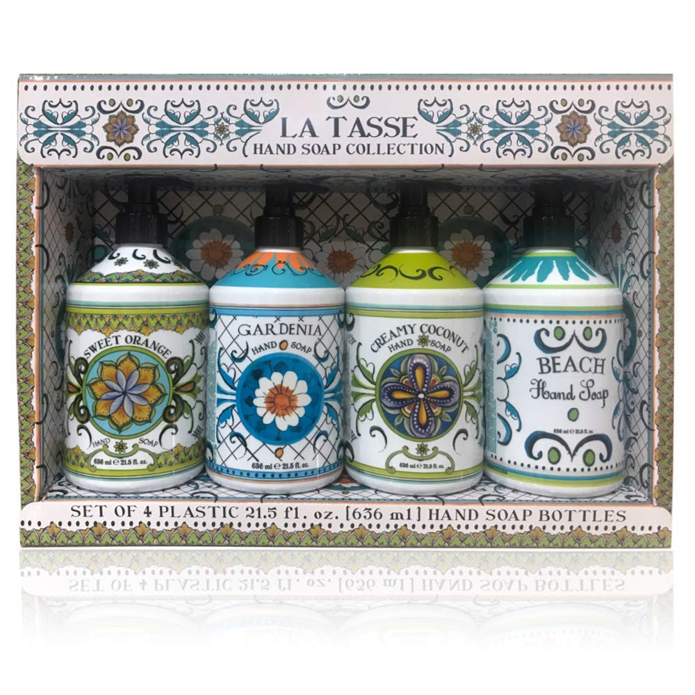 La Tasse Hand Soap, 4-pack Scents: (1) Sweet Orange, (1) Gardenia, (1) Creamy Coconut, (1) Beach, 21.5 FL OZ Each : Beauty