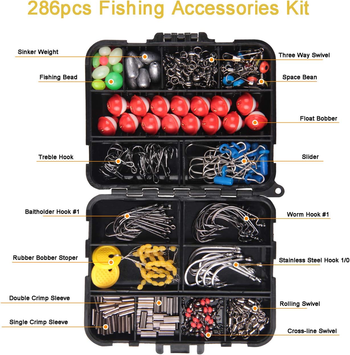 JSHANMEI Fishing Accessories Tackle Kit - Fishing Hooks, Swivel Snap, Sinker Weight, Fishing Beads, 3 Way Swivel Fishing for Freshwater Saltwater Terminal Tackle Box (286PCS) : Sports & Outdoors