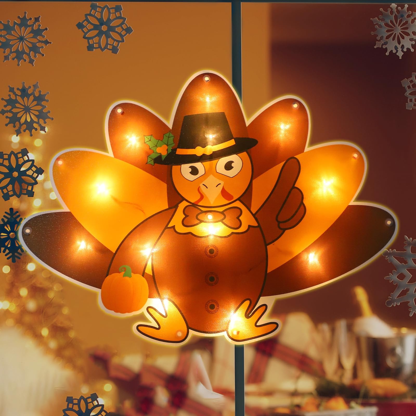 Photo 1 of MorTime Lighted Thanksgiving Window Decorations, 15.7" Light up Autumn Turkey Window Lights Window Silhouette Sign for Fall Harvest Thanksgiving Decor with 12 LEDs