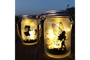 Alritz 2 Pack Solar Lantern Fairy Lights, Garden Ornament Lights - Outdoor Hanging Frosted Glass Mason Jar Lights for Tree, Table, Yard, Garden, Patio, Lawn (Warm)