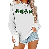 PICKID St Patricks Day Sweatshirt Women Lucky Shamrock Waffle Sweatshirts Heart Green Clover Graphic Irish Pullover Tops