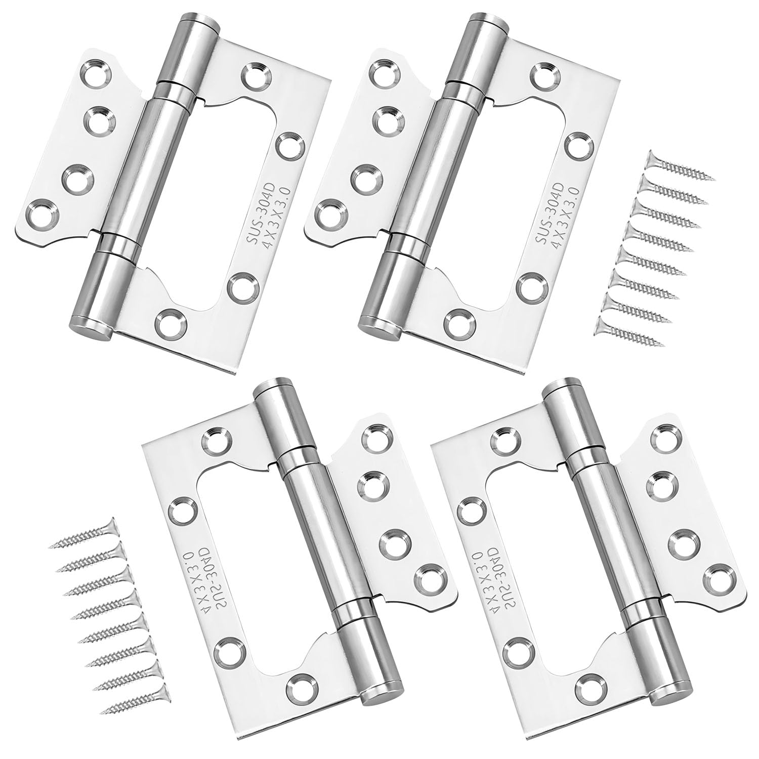 Qrity 4 Pieces Door Hinges, 4 Inch Home 100mm Stainless Steel Ball Bearing Mute Hinges for Internal External Doors, Silver