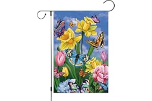 Louise Maelys Spring Garden Flag 12x18 Double Sided Vertical, Burlap Small Butterfly Floral Flower Welcome Yard House Banner 