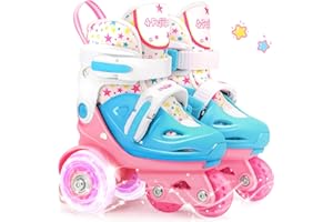 4-PEJIIJAR Adjustable Roller Skates for Kids Girls Ladies with Light Up Flash LED Wheels(Age 3-9),Three-Point Type Balance,Gift Box Packing for Toddlers,Children