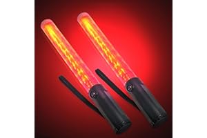 ELLUMIN 2 Pack Traffic Wand, 14-inch Red Traffic Control Baton with 3 Flashing Modes, Night Safety Signal LED Wand with White LED on Top for Airport Marshaling, Parking, Car Directing.（Red, 2pack