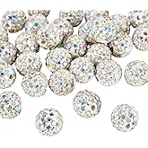Craftdady 30pcs 10mm Rhinestone Beads Round Pave Disco Ball Spacer Beads Crystal AB Color Bracelet Bead Handmade Craft Loose Bead for DIY Necklace Keychain Jewelry Making