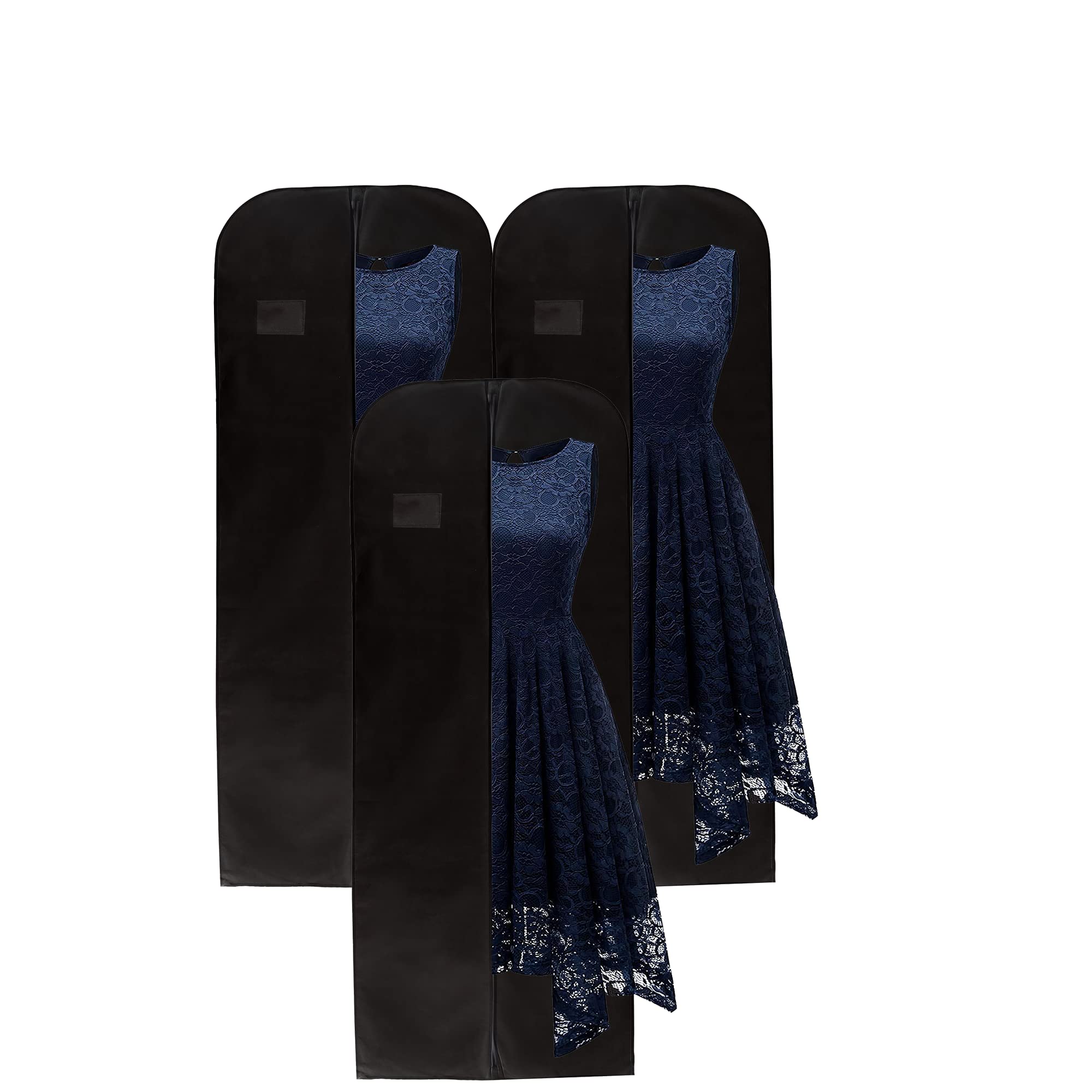 Wedcova Dress Bag | Hanging Garment Bags | Full Length Travel Protector | Wedding Clothes Storage Cover with Zipper for Women | Pack of 3 | 60 Inch | Black