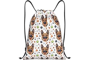 Nevjipu Drawstring Backpack - Playful German Shepherd Print Small Drawstring Gym Bag for Women Men, Sports Cinch String Bag B