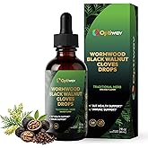 Optiwav Wormwood Black Walnut Cloves Liquid Drops - Sweet Wormwood Herbal Supplement for Natural Detox Cleanse Gut Health & Immune Support - Alcohol Free Sugar Free Gluten Free Orange Flavor 2 fl oz