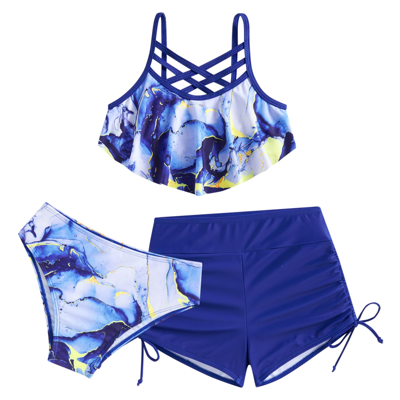 Photo 1 of ***USED SIZE 12**Girls 3 Pieces Swimsuit Size 11 12 Dark Blue Bathing Suit Tankini Bikini Swimsuit with Shorts