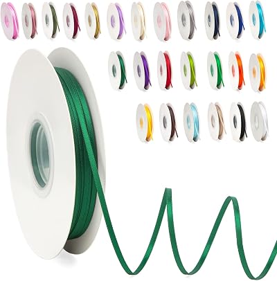 POPOYU Dark Green Satin Ribbon 3mm x 91m for Gift Wrap & DIY Crafts