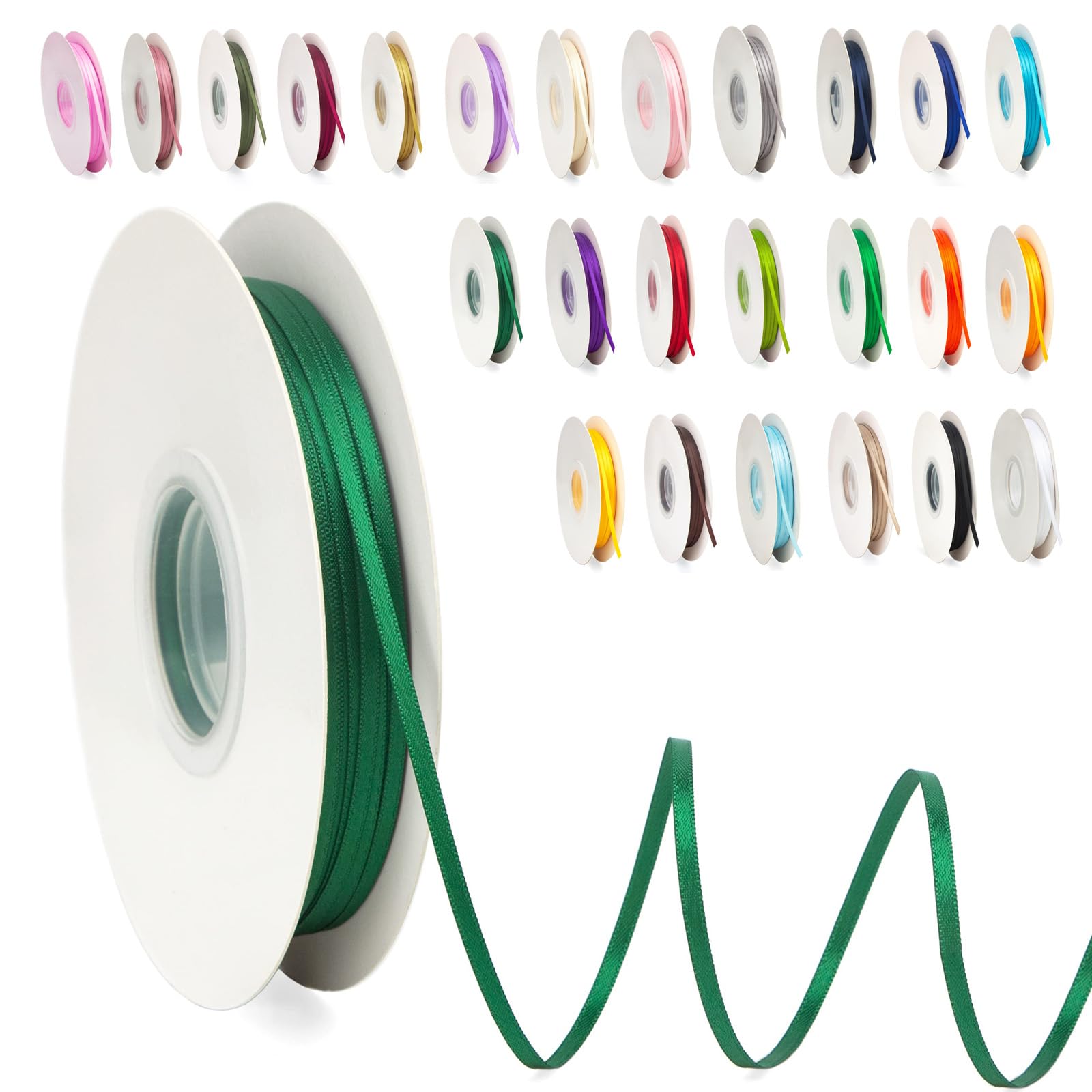 POPOYU Thin Ribbon Satin Ribbon 3mmx91m, Dark Green Curling Ribbons for Crafting, Gift Wrapping, Coloured Satin Ribbon for Balloons, Sewing, Wedding, Birthday, DIY, Bouquets, Party Decoration — image 1