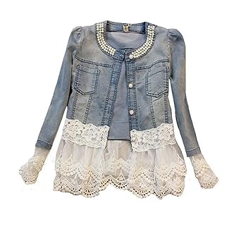 Damen Casual Denim Cute Spitze Short Jeans-Jacke Denim mit Jeansjacke